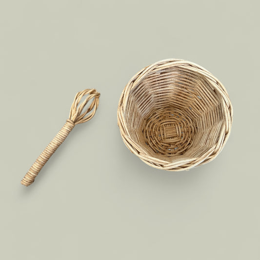 Rattan Mixing Bowl & Whisk - Set of 2