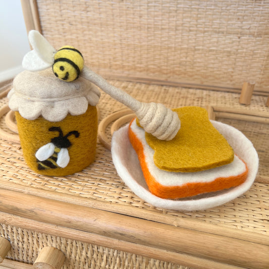 Felt Honey Pot & Dipper with Honey Spread on Toast - Set of 4