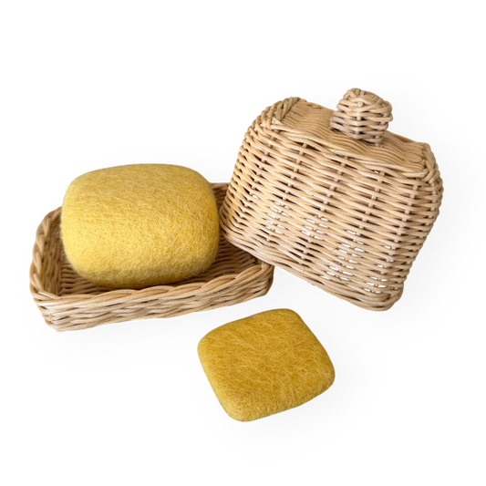 Felt Butter in Rattan Butter Dish - 4 piece set