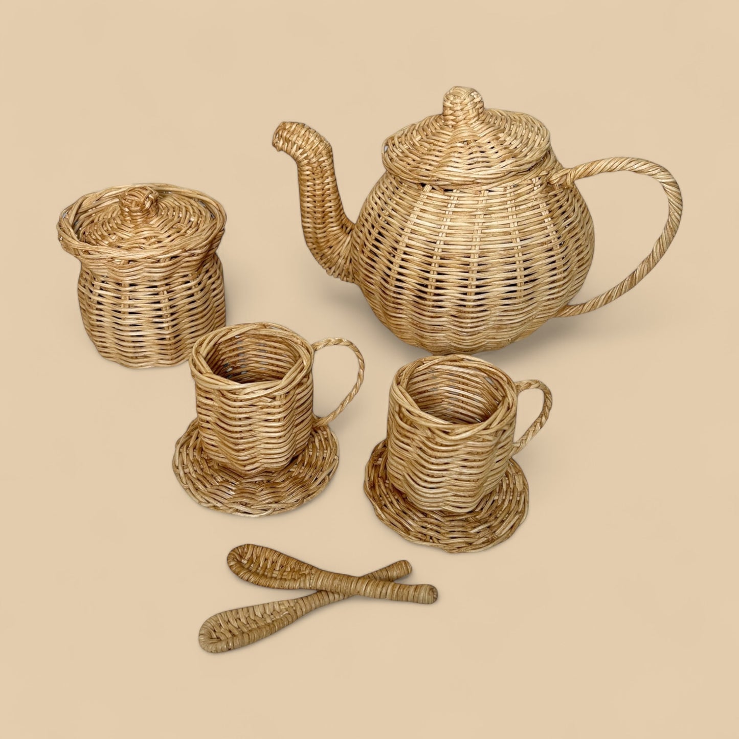Tea Set Natural Rattan - set of 8