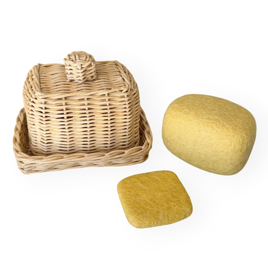 Felt Butter in Rattan Butter Dish - 4 piece set
