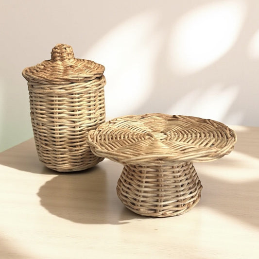 Toy Cake Stand & Cookie Jar - Natural Rattan
