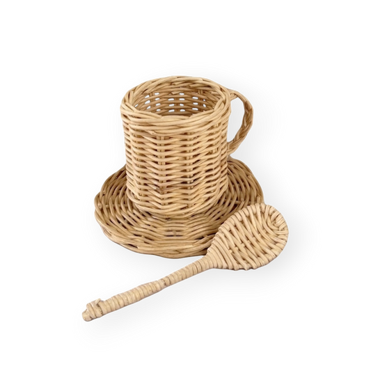 Rattan Teacup & Saucer with Spoon