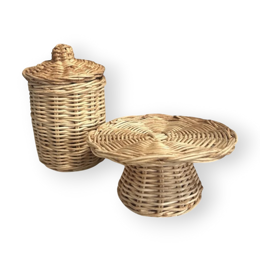 Toy Cake Stand & Cookie Jar - Natural Rattan