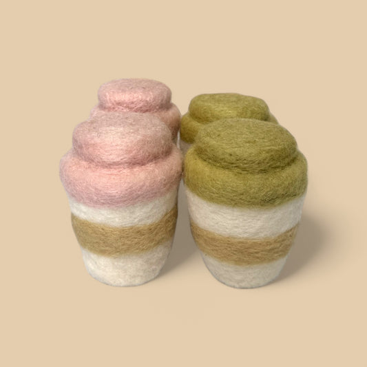 Felt Pink & Green Babycino Takeaway Cups - Set of 4