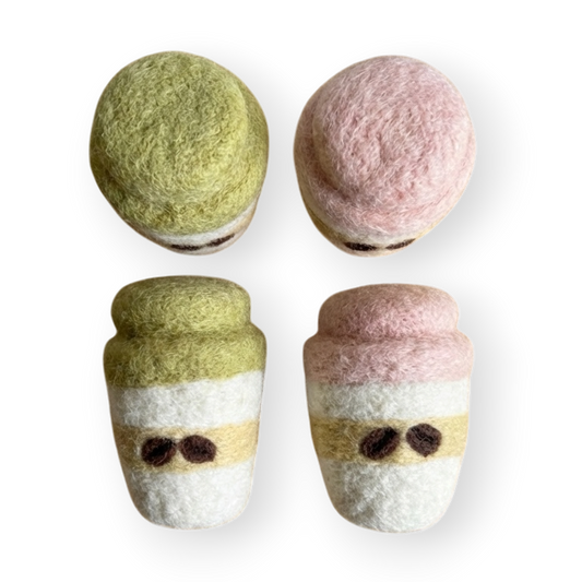 Felt Pink & Green Babycino Takeaway Cups - Set of 4