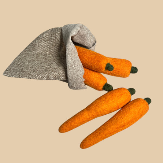 Felt Carrots in Hessian Sack - Set of 5