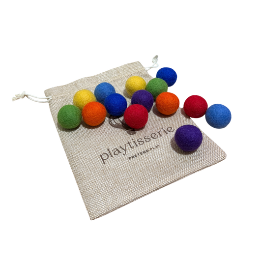Felt Rainbow Balls in Jute Bag - Set of 15
