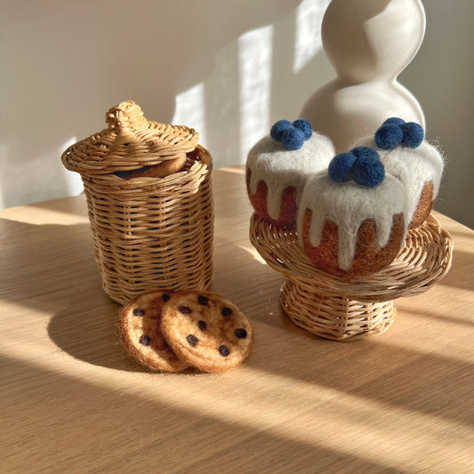Toy Cake Stand & Cookie Jar - Natural Rattan