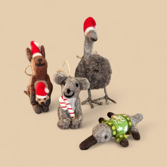 Felt Australiana Christmas Ornaments - Set of 4